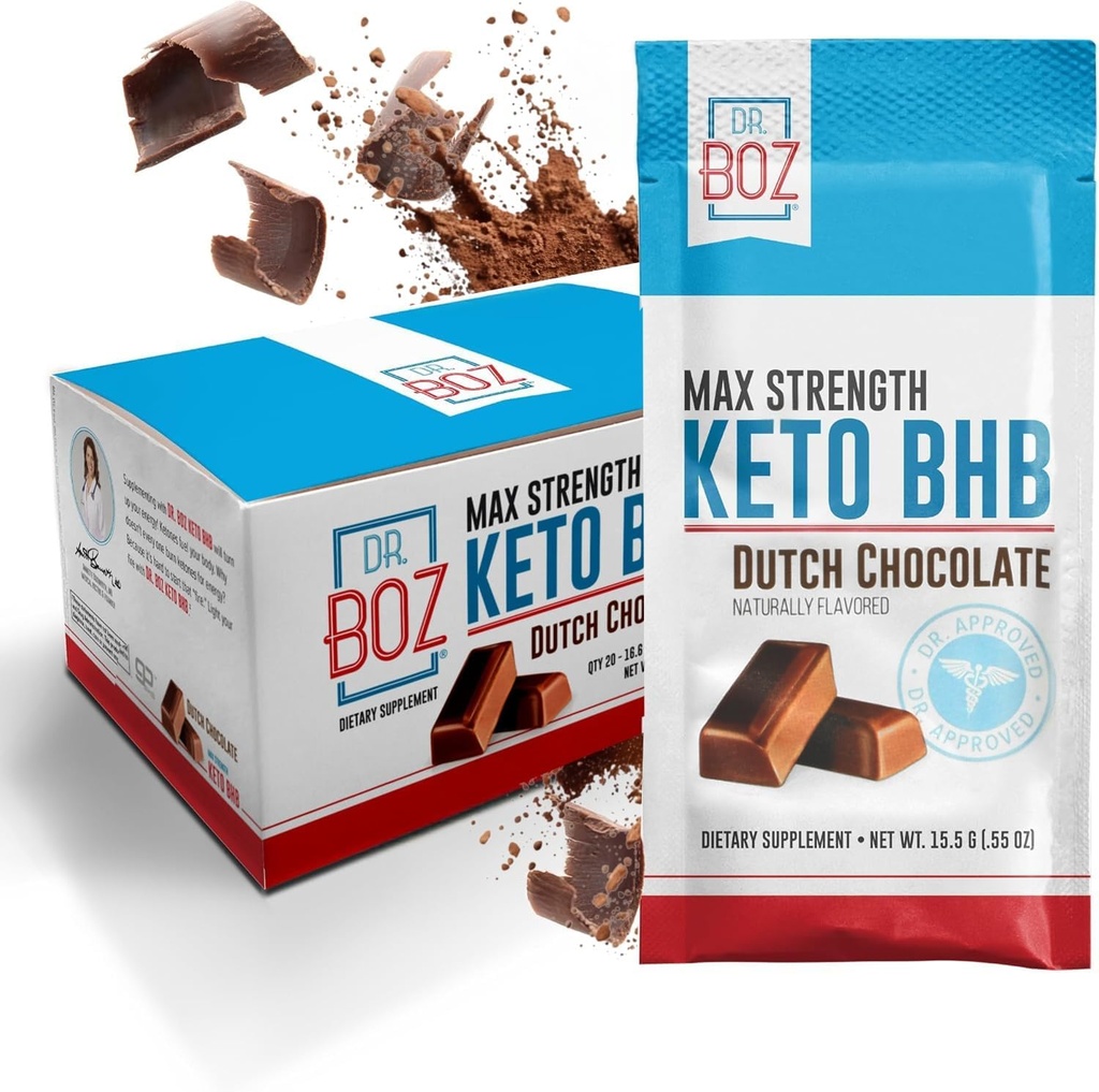 Dr. Boz - Keto BHB Toz - Hollanda Çikolatası, 20 Sachets - Enerjiyi Ve Cravings - Max Strength Diyetary Supplement - ABD Made - 11.7oz (332g)