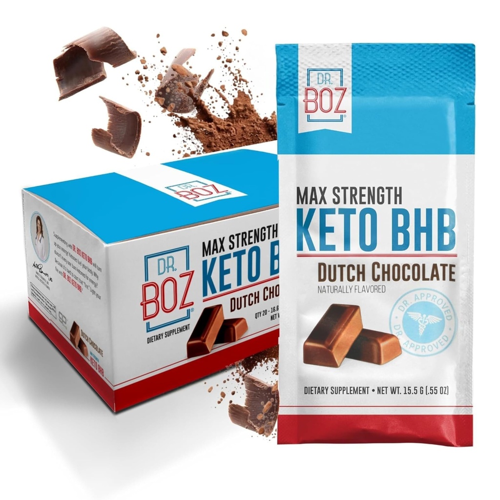 Dr. Boz - Keto BHB Toz - Hollanda Çikolatası, 20 Sachets - Enerjiyi Ve Cravings - Max Strength Diyetary Supplement - ABD Made - 11.7oz (332g)