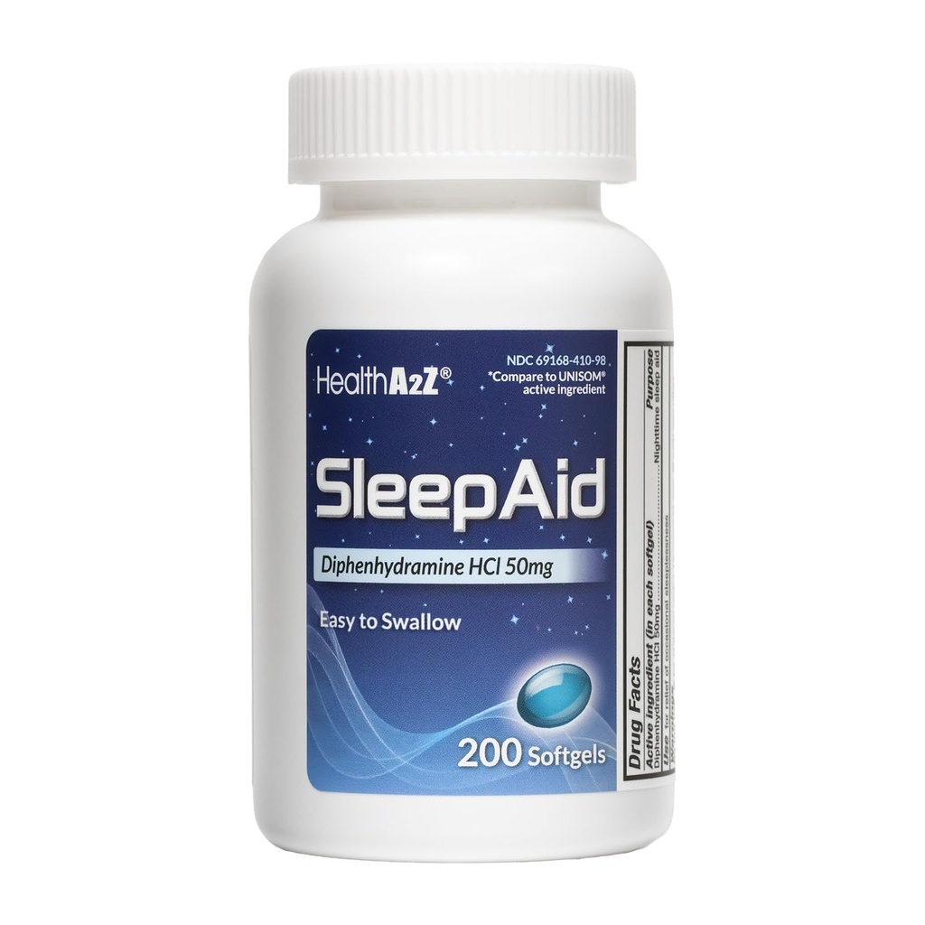 HealthA2Z® Sleep Aid | Diphenhydramine 50mg | 200 Softgels | Supports Deeper | Restful Sleeping