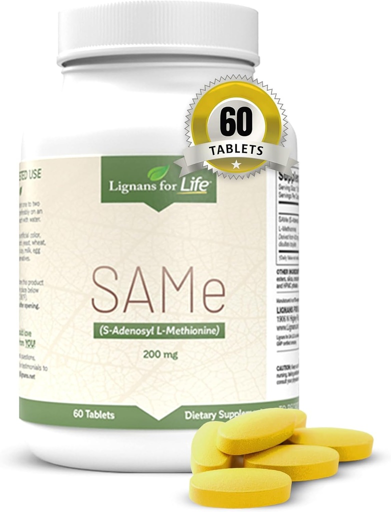 Lignans for Life SAM-e 200 mg, 60 Tabletler - Yetişkinler için Beslenme Desteği, Mood & Ortak Destek Tamam, Liver Health, Fibroid & Immunity Support, Brain Health, S-Adenosyl Methionine Supplement