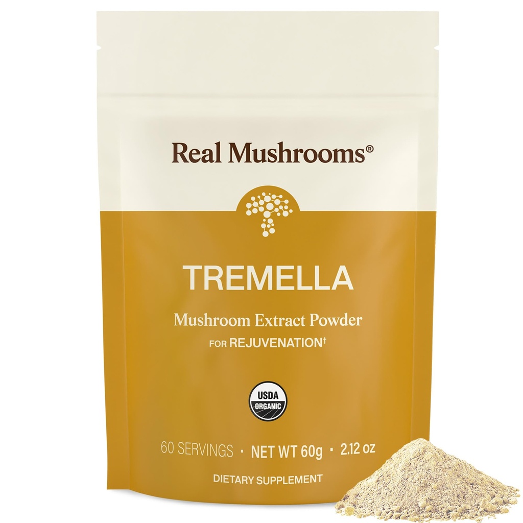 Real Mushrooms Tremella Mushroom Toz - Organik Tremella Meyve Vücuttan Çeviri - Daily Wellness Routine - Vegan, Non-GMO, No Fillers – 60 Servisler Mushroom Mix Supplements