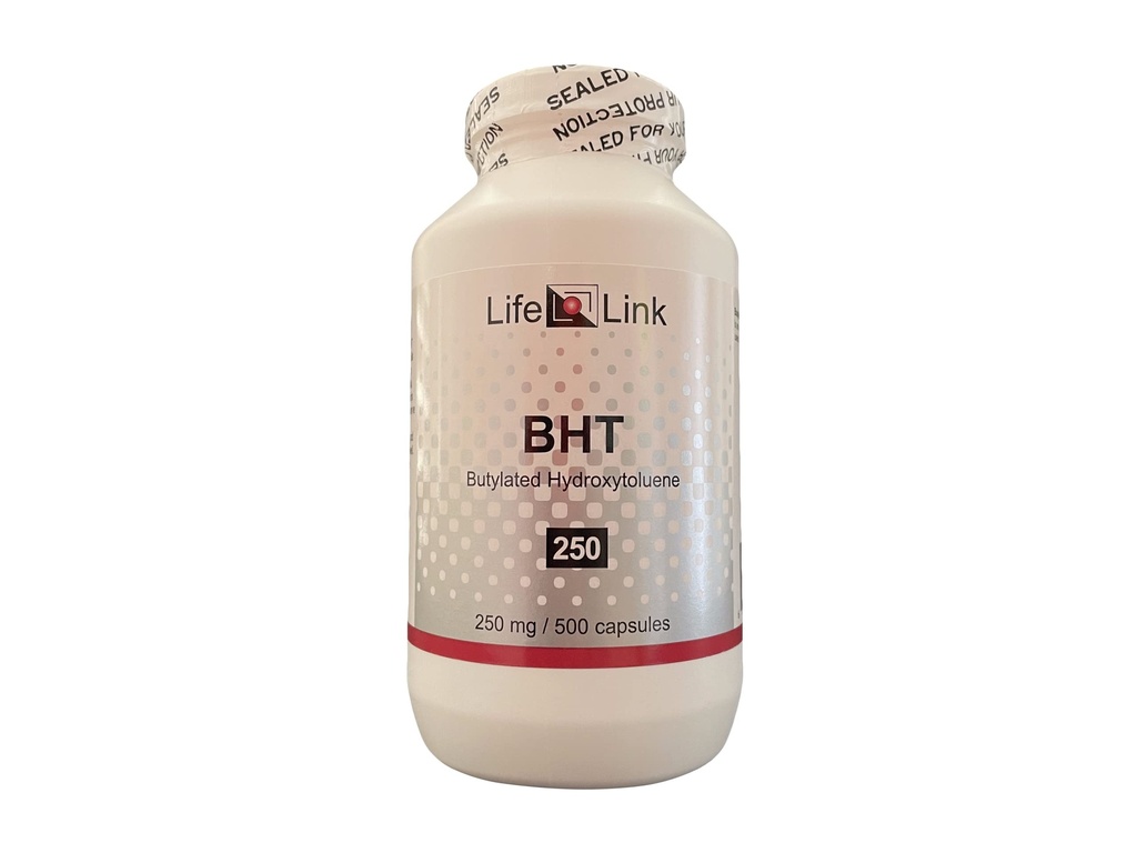 LifeLink BHT (Butylated Hydroxytoluene) | 250 mg x 500 Capsules | Antioxidant, Anti-Aging | Gluten Free & Non-GMO