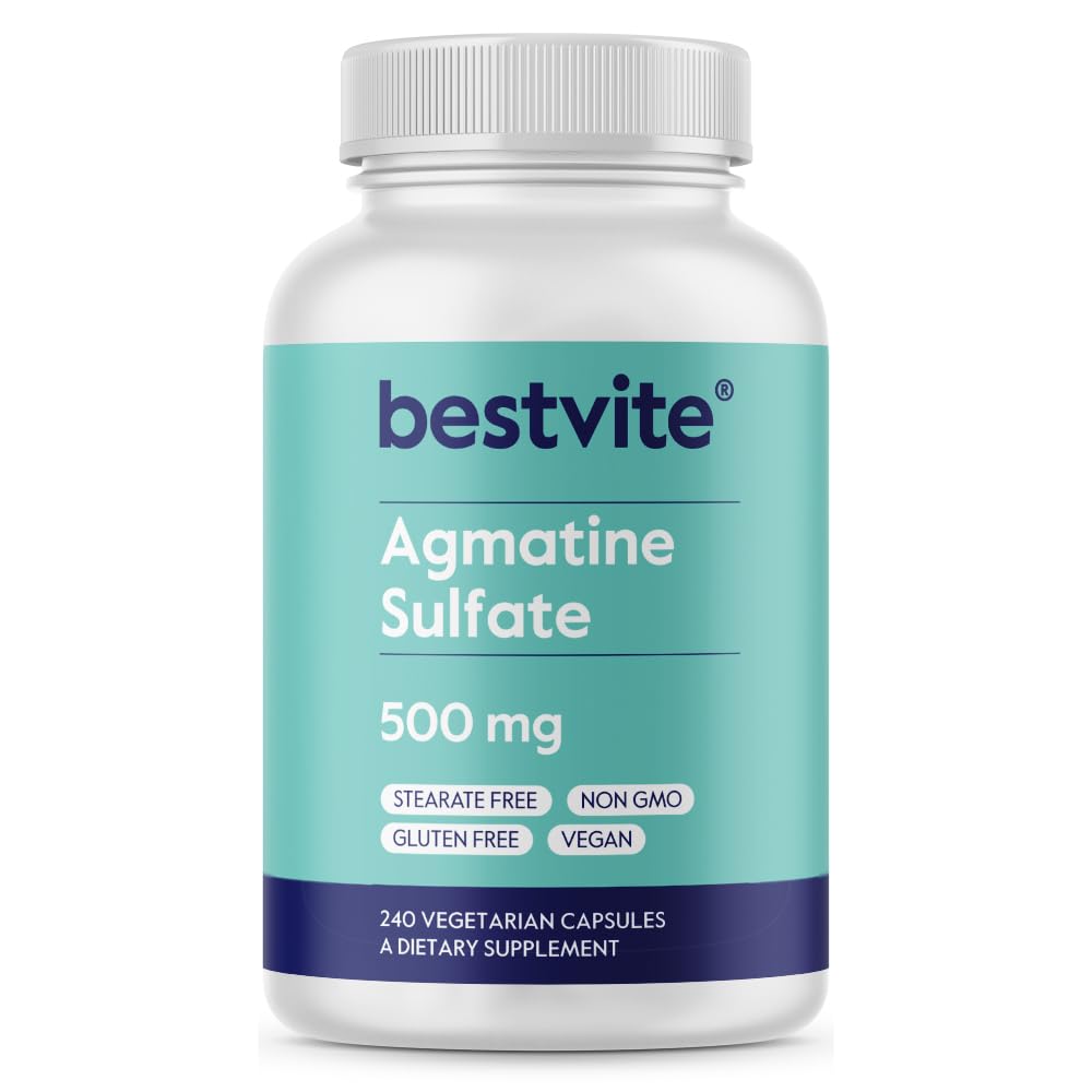 BESTVITE Agmatine Sulfate 500mg (240 Vegetarian Capsules) - No Stearates - Vegan - Non GMO - Gluten Free