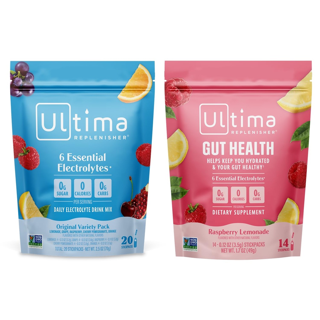Ultima Replenisher Electrolyte Toz İçecek Mix Sche – Sugar Free – Çeşitli, Gut Health – 20 Stickpacks, 14 Stickpacks – 6 Electrolytes and Minerals – Keto Friendly, Vegan, Non-GMOMO