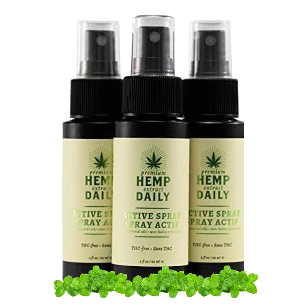 Hemp Daily Active Spray | Hemp Spray with Essential Oils | Vegan, Organic Ingredients | 2 Fluid Ounces, 3 Pack