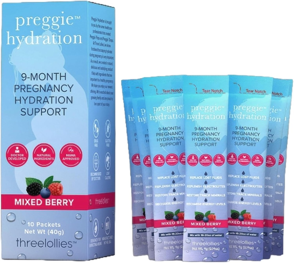 Τρεις Lollyes Preggie Hydration Packets - Φυσική ενυδάτωση & Digestive Υγεία Υποστήριξη για τις γυναίκες κατά τη διάρκεια της εγκυμοσύνης - Ασθένειες Ναυτία & Αντικαθιστά θρεπτικά συστατικά - Απαραίτητα για την πρωινή ασθένεια - 10 πακέτα