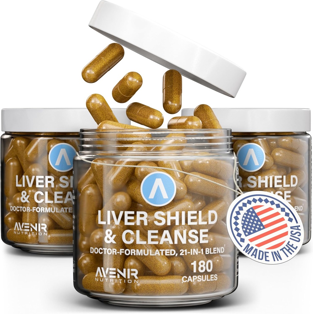 Avenir Beslenme Liver Shield & Cleanse | Herbal Liver Cleanse Detox & Tamir Supplement | Süt Butle & Artichoke Extract Supplements | Fatty Liver & Health Support | 180 Capsules for Men and Women