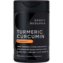 Sports Research Turmeric Curcumin C3 Complex 500 mg, Ενισχυμένο & Μαύρο Πιπέρι και Βιολογικό Λάδι Καρύδας για Καλύτερη Απορρόφηση; Μη ΓΤΟ και Χωρίς Γλουτένη - Τυποποιημένα 95% Κουρκουμινοειδή (60 Count Softgels)