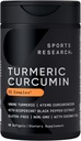 Sports Research Turmeric Curcumin C3 Complex 500 mg, Ενισχυμένο & Μαύρο Πιπέρι και Βιολογικό Λάδι Καρύδας για Καλύτερη Απορρόφηση; Μη ΓΤΟ και Χωρίς Γλουτένη - Τυποποιημένα 95% Κουρκουμινοειδή (60 Count Softgels)