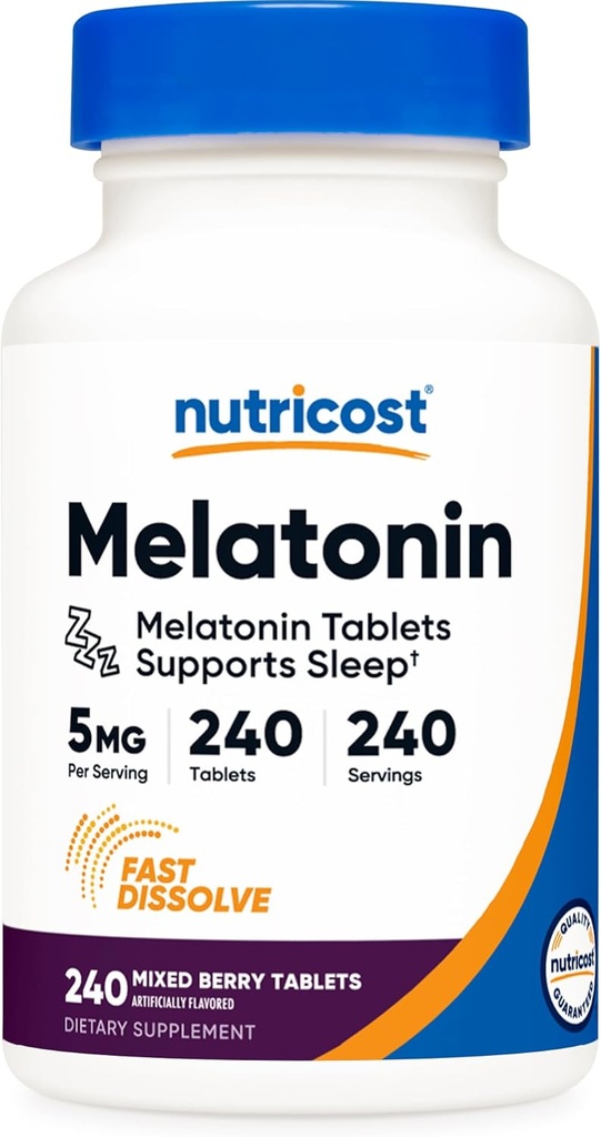 Nutricost Μελατονίνη 5mg, 240 δισκία ταχείας διάλυσης (ανάμεικτο άρωμα μούρου) - Μη ΓΤΟ, Χωρίς γλουτένη