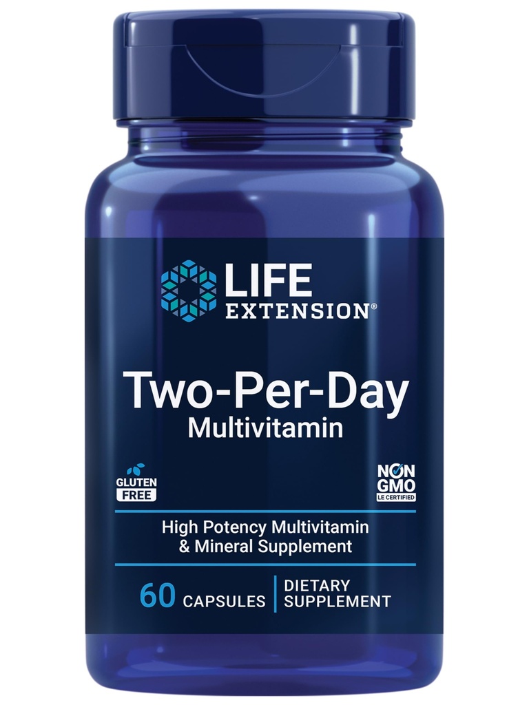 Life Extension Two-Per-Day Multivitamin - For Heart, Brain, Blood Style & Cellular Health – Essential Vitamins & Minerals for Well-Being - Two Per Day - Gluten-Free – Non-GMO – 60 Capsules