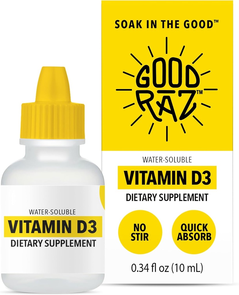 Βιταμίνη D3 Σταγόνες για Ενήλικες 4-Month Supply – Υδατοδιαλυτή υγρή βιταμίνη D, μη GMO, συμπλήρωμα Kosher – Εύκολο στην απορρόφηση, χωρίς ανάδευση, άγευστο D3 υγρό για τρόφιμα ή ποτά