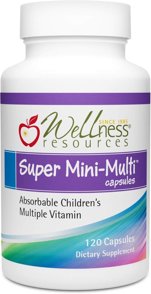 Super Mini-Multi - Çocukların Çokvitaminu Metil, Metil B12 ve Coenzyme B Vitaminleri Büyüme, Odak, Beyin Sağlığı (120 Capsules)