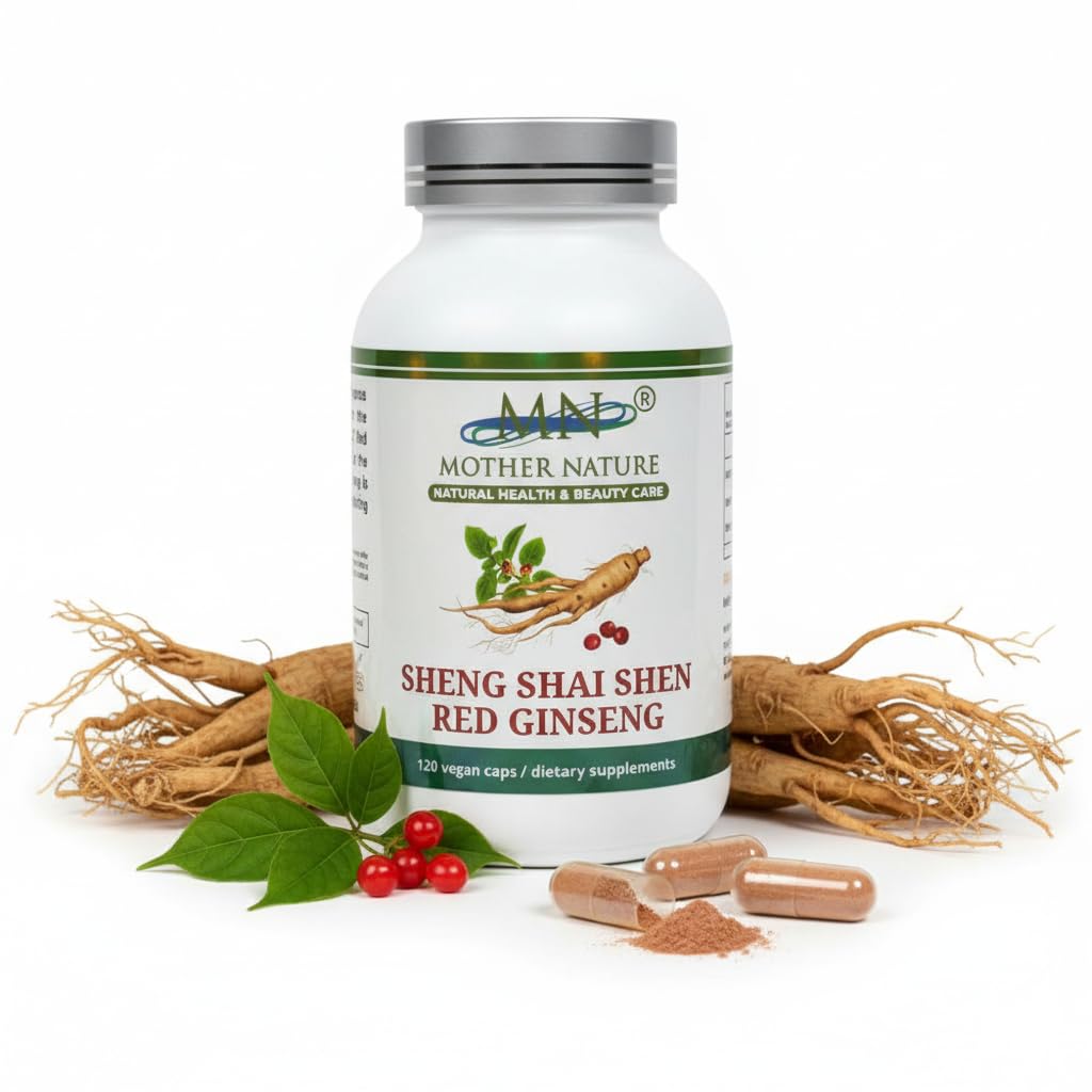 Mother Nature Sheng Shai Shen Red Ginseng (Panax Korean Ginseng) Herbal Supplement - 400mg - 120 Vegan Pullulan Capsules - Made in USA