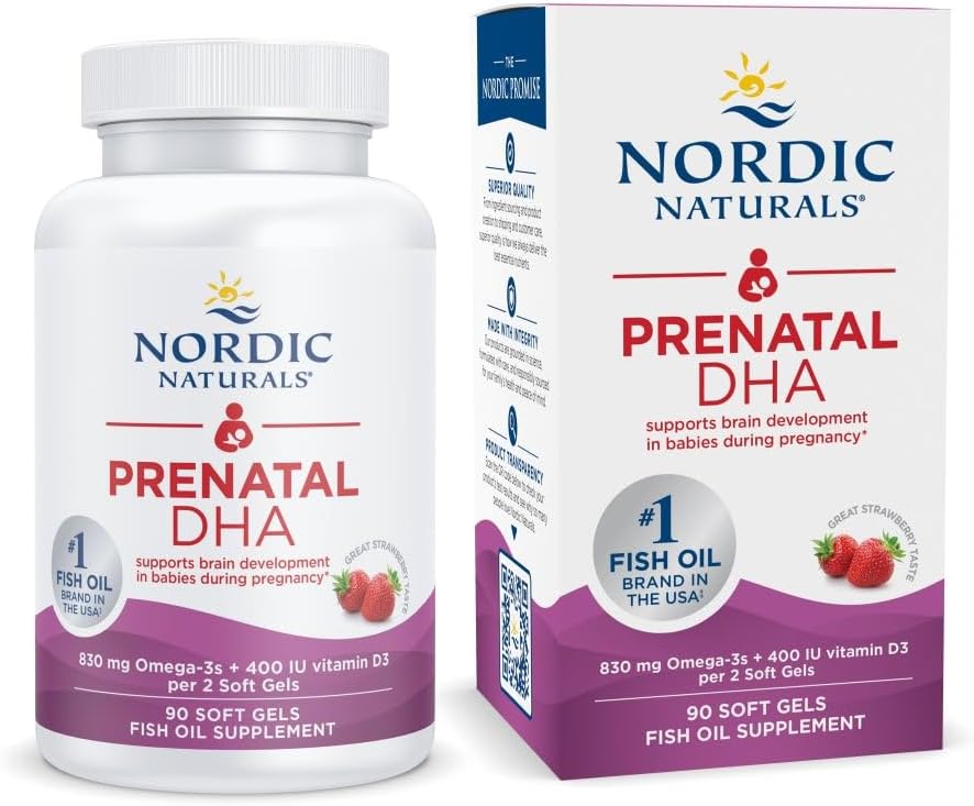 Nordic Naturals Prenatal DHA, Strawberry - 90 Soft Gels - 830 mg Omega-3 + 400 IU Vitamin D3 - Non-GMO - 45 Hizmet