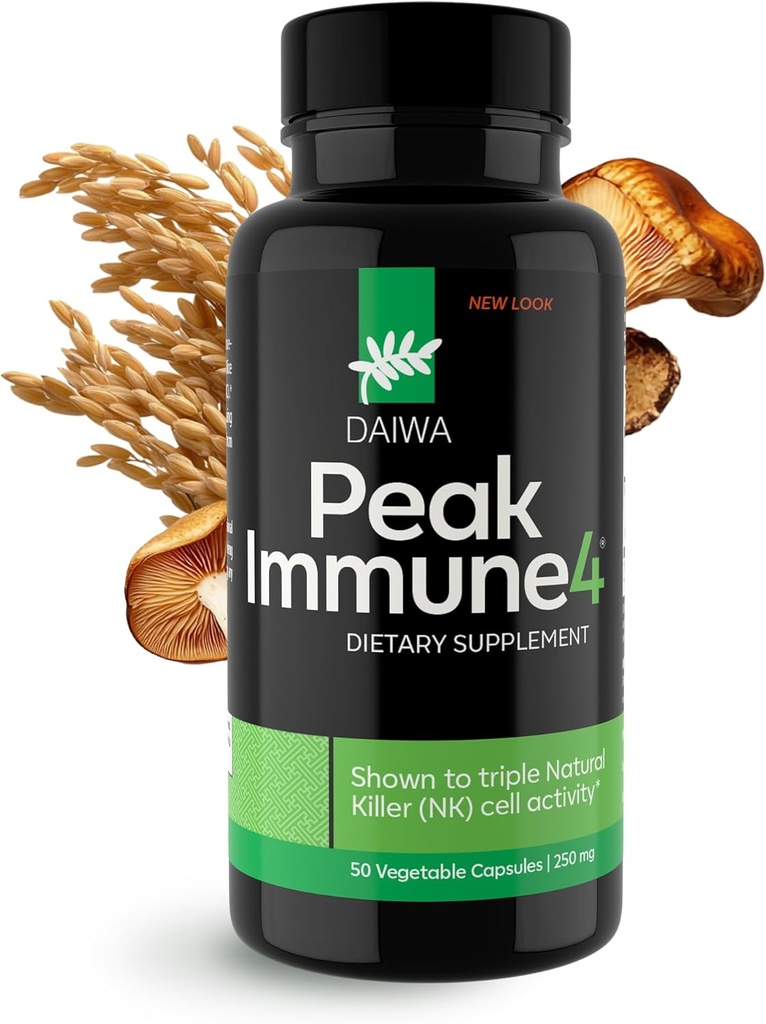 Daiwa PeakImmune4® – Συμπλήρωμα Υποστήριξης Ανοσοποιητικού για Ενήλικες με Ρύζι Bran Arabinoxylan Compound (RBAC) και Ένζυμο από Shiitake Mushroom – 50 Κάψουλες