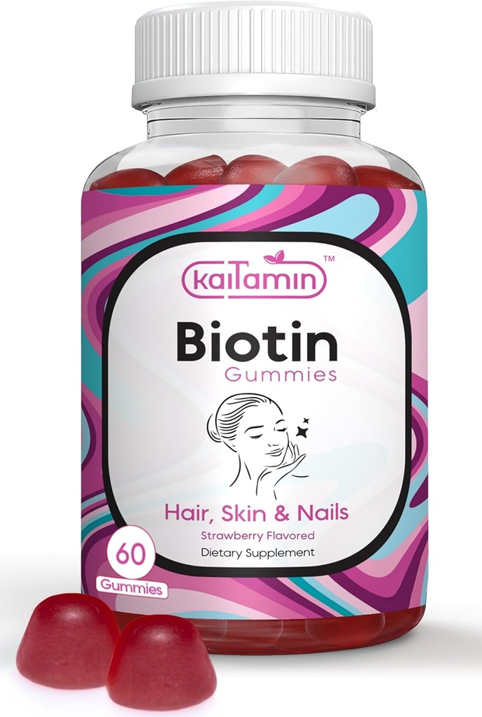 Saç Skin & Nails için B7 Gummies - 5000 mcg per Service - Elderberry and Coconut Oil, 60 Strawberry Flavored Gummies - All Natural, Gluten-Free & Vegetarian (Pack of 1)
