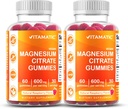 Vitamatic Magnesium Citrate Gummies 600mg per Serving - 60 Count - Προάγει την υγιή χαλάρωση, τους μυς, τα οστά, και την ενεργειακή υποστήριξη (πακέτο του 2)