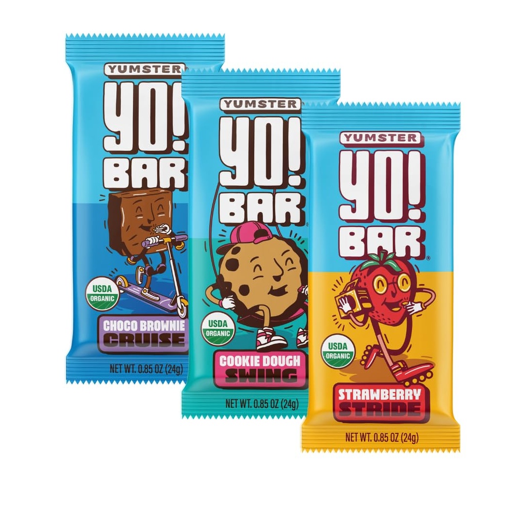 Yo! Bar by Bearded Brothers Vegan Organic Kids Bar | Gluten Free, Paleo ve Whole 30 | Soy Free, Non-GMO, Low Glycemic, No Sugar eklendi, Fiber + Tüm Gıdalar | Çeşitli 3 Flavor Paket | 25 Bars