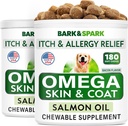 BARK&SPARK Omega 3 για σκύλους - 360 Fish Oil Treats for Dog Shedding, Skin Allergy, Itch Relief, Hot Spots Θεραπεία - Κοινή Υγεία - Skin and Coat Supplement - EPA & DHA Λιπαρά Οξέα - Salmon Oil -Bacon