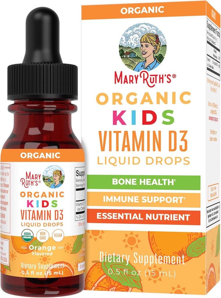 MaryRuth Organics USDA Organik Vitamin D3 Çocuklar için Sıvı Merdivenler | 640 IU Vitamin D3 Sürekli Çocuklar | Çocuklar Immune Support & Bone Health Supplement | 4-13 | 0,5oz | 30 Hizmet