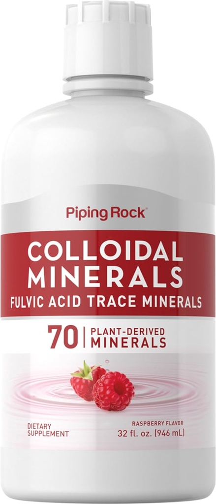 Piping Rock Colloidal Mineraller Sıvı | 32 fl oz | Fulvic Acid Trace Mineraller | Plant Derived | Raspberry Flavor | Vegetarian, Non-GMO, Gluten Free Supplement