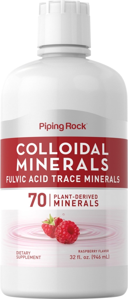 Piping Rock Colloidal Minerals Liquid | 32 fl oz | Fulvic Acid | 70 Plant Derived Trace Minerals | Raspberry Flavor | Vegetarian, Non-GMO, Gluten Free Supplement