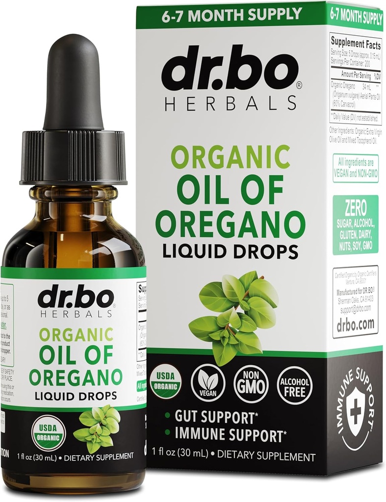 Oregano Oil Organic Liquid Drops - 6 Moon Supply Organic Oil of Oregano Drops Liquid Tincture Extract, Cleanse, Detox, Immune Support, Digestive Gut Health - Pure Vegan Non-GMO Herbal Tincture 1 oz