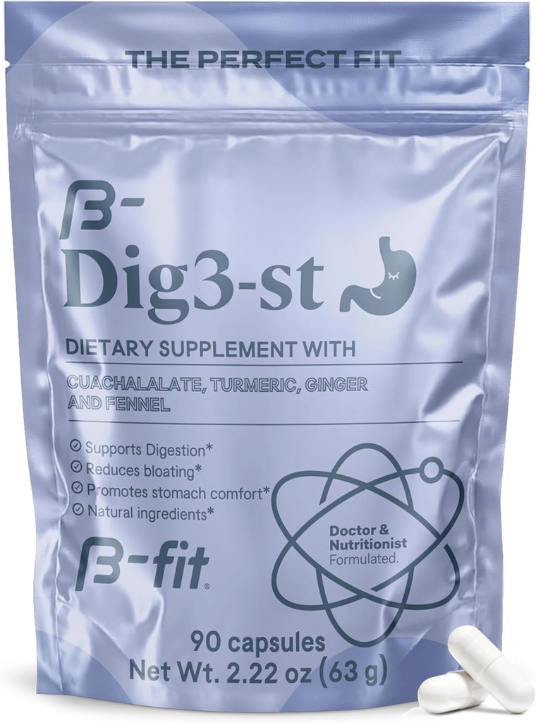 B-FIT Digestive Herbal Supplement - Ginger Root, Turmeric, Fennel ve Cuachalate - 60 Capsules - 100% Easy Digestion & Stomach için Doğal Formula - Meals