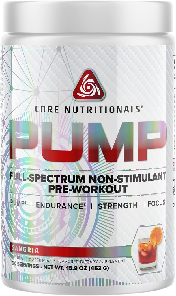 Core Nutritional Pump Full-Spectrum Non-Stimulant Pre-Experformance, με N03T Nitrate, Peak02, Alpha GPC, για μέγιστη αντλία, αντοχή και απόδοση 20 σερβιρίσματος (Sangria)