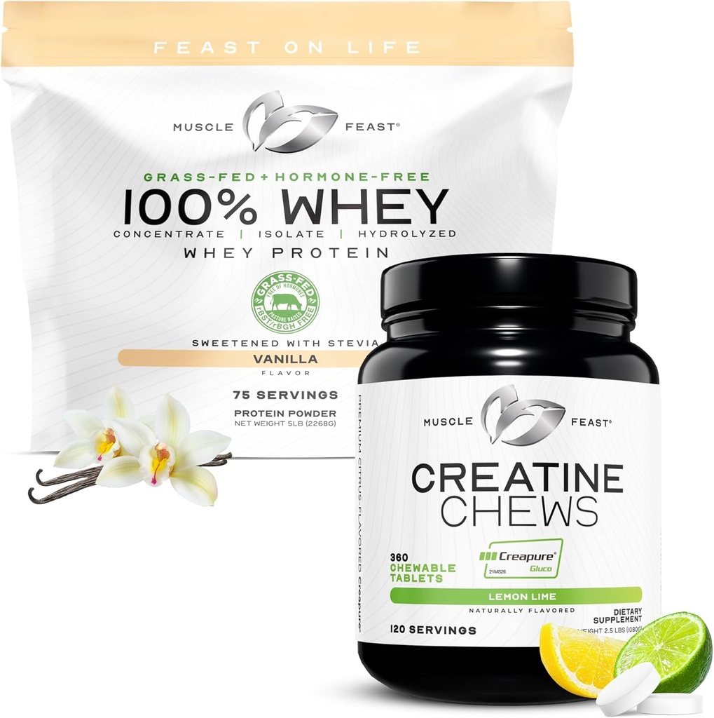 Kasşit: 1 Whey proteini (Vanilla, 5lb) + 1 Kretine Candy (Lemon Lime, 360) | Premium Supplements, Vegetarian, Gluten Free