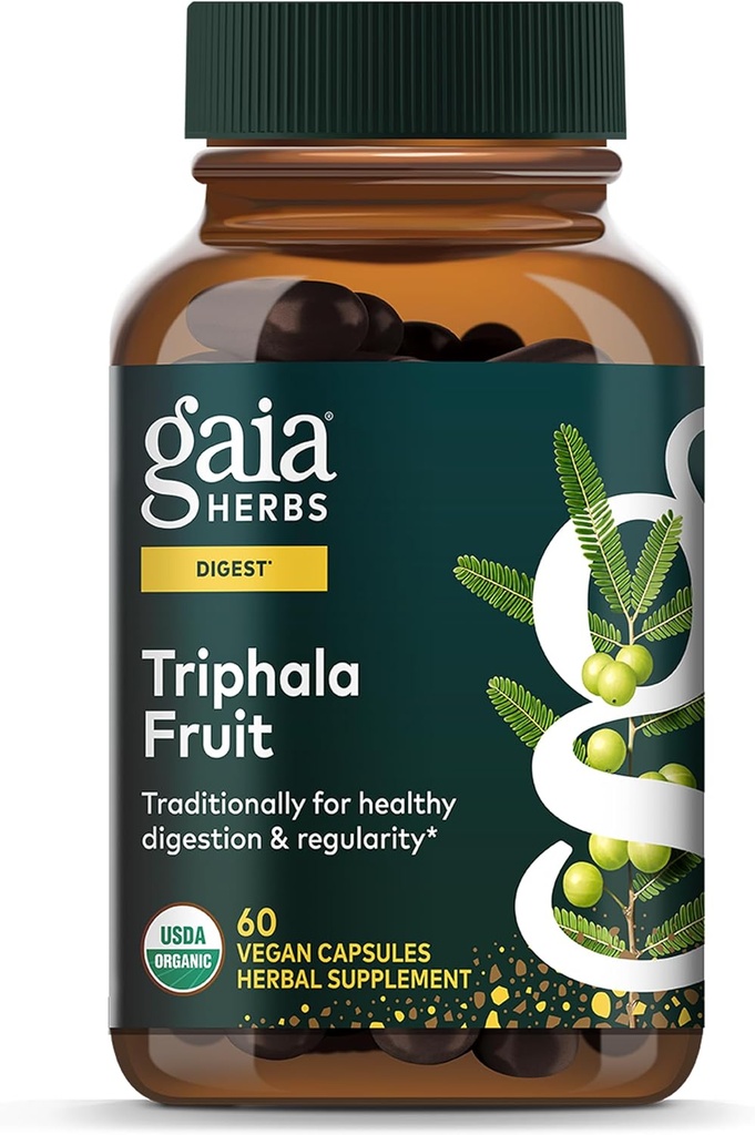 Gaia Herbs Triphala Fruit - Supports Digestive Health - Gently Cleanses Your System* - with Amla Fruit, Belleric Myrobalan, and Chebulic Myrobalan - 60 Vegan Capsules (30-Day Supply)