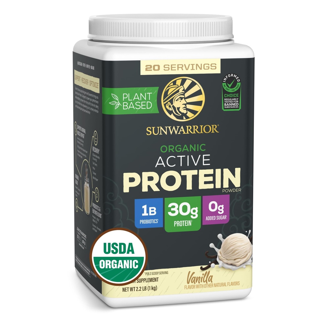 Sunwarrior Organik Bitki Protein Tozu | Vegan Organik Protein Toz BCAA Amino Asits Plus Recovery Minerals & Botanicals | Non-GMO Soy Süt & Gluten Ücretsiz (Vanilla, 20 Hizmet)