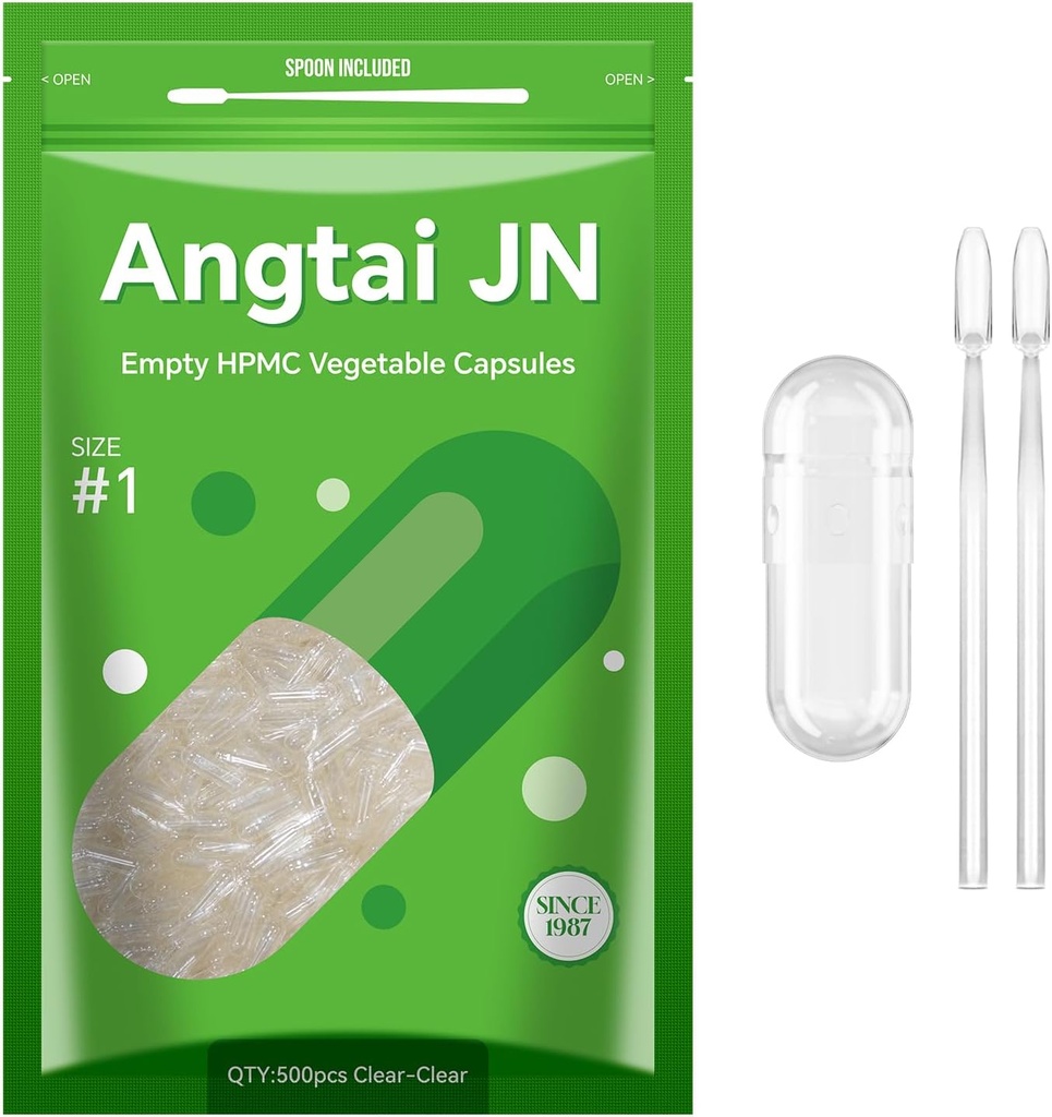Μέγεθος 1 Κενές κάψουλες Vegan Plant Based Clear (500 Count) Χωρίς γλουτένη, μη ΓΤΟ, Halal Certified Pill Caps Filling Kit με 2 κουτάλια για χορτοφάγους DIY δικά σας συμπληρώματα