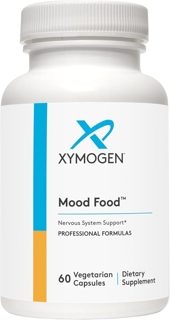 XYMOGEN Mood Food - Nervous System, Relaxation & Mood Support Supplement - Folate, B12, B6 Magnezyum, 5-HTP & GABA Supplement - Vegan & Non-GMO (60 Capsules)