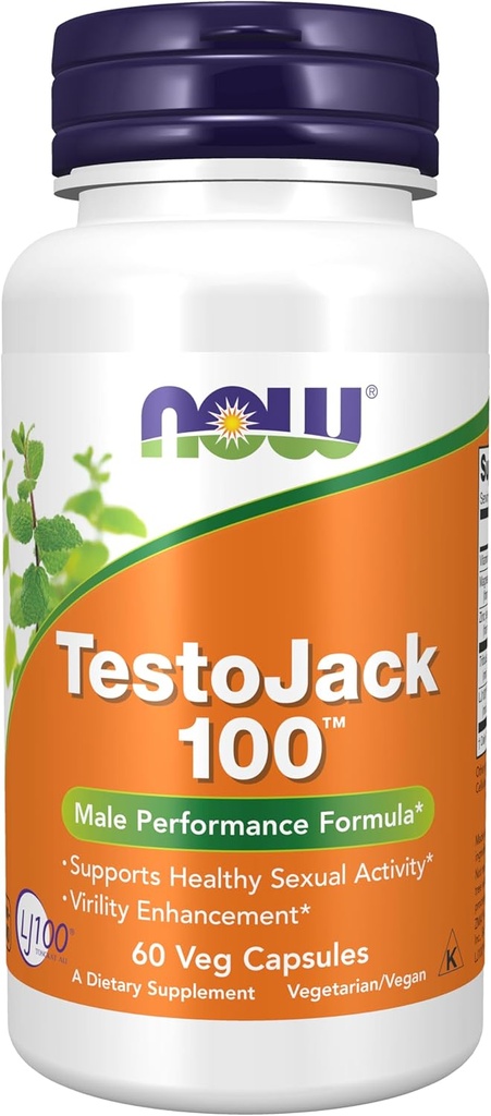 NOW Συμπληρώματα Τροφίμων, TestoJackTM 100 με LJ100®, ένα ισχυρό τυποποιημένο εκχύλισμα Tongkat Ali (Eurycoma longifolia), Tribulus και ZMA®, 60 κάψουλες Veg