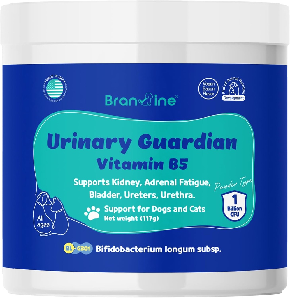 Köpekler ve Kediler için Urinary Guardian - Destekler Kidney, Adrenal Fatigue, Bladder, Urethers, Urethra, Vegan Bacon Flavor (117g) (Vitamin B5)