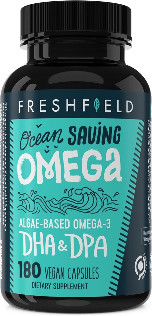 Ocean Saving Omega, Algae Omega 3, DHA Supplement, 6-Month Supply, Υψηλότερα επίπεδα DHA ανά κάψουλα (440 mg), w/DPA