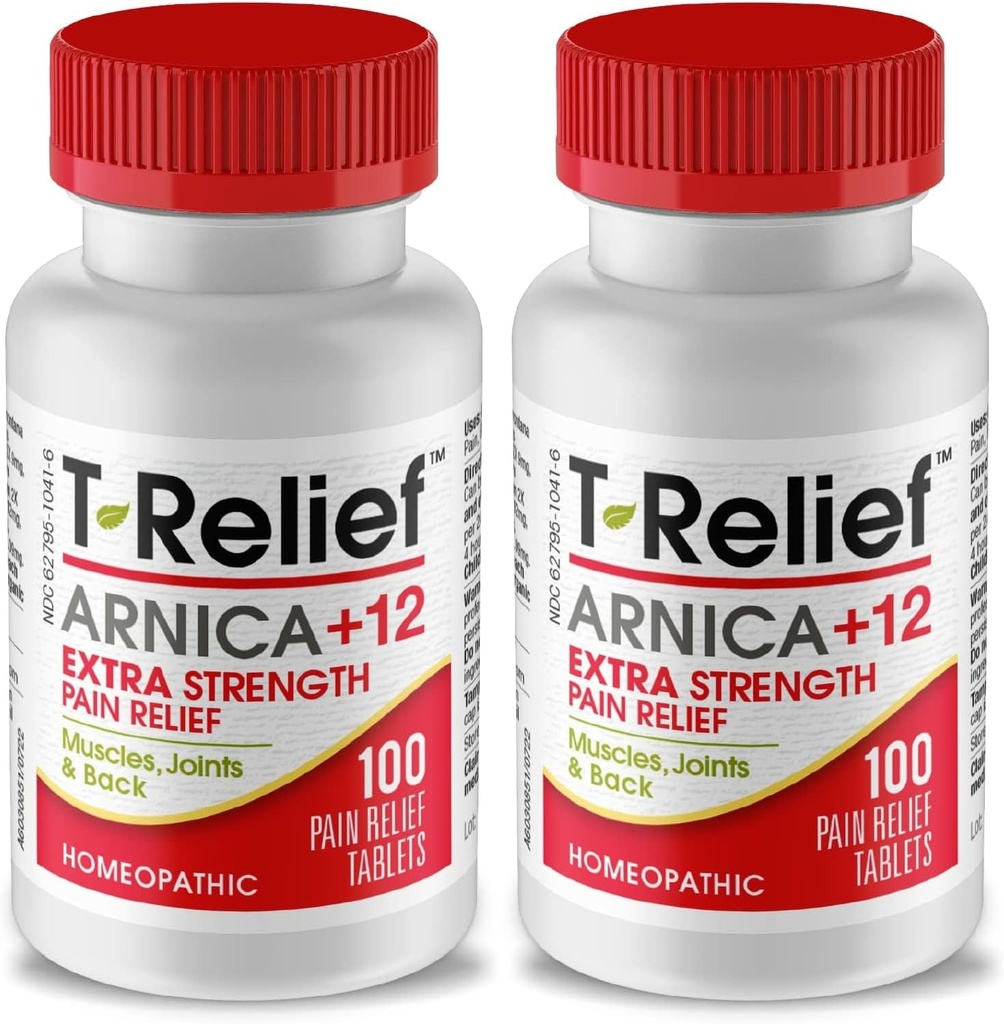 T-Relief Ekstra-Strength Arnica +12 Geri Ağrı Ortak Soreness Kas Aches & Stiffness, All Body Fast-Acting Relief for Women & Men - 100 Tablet (2 Paket)