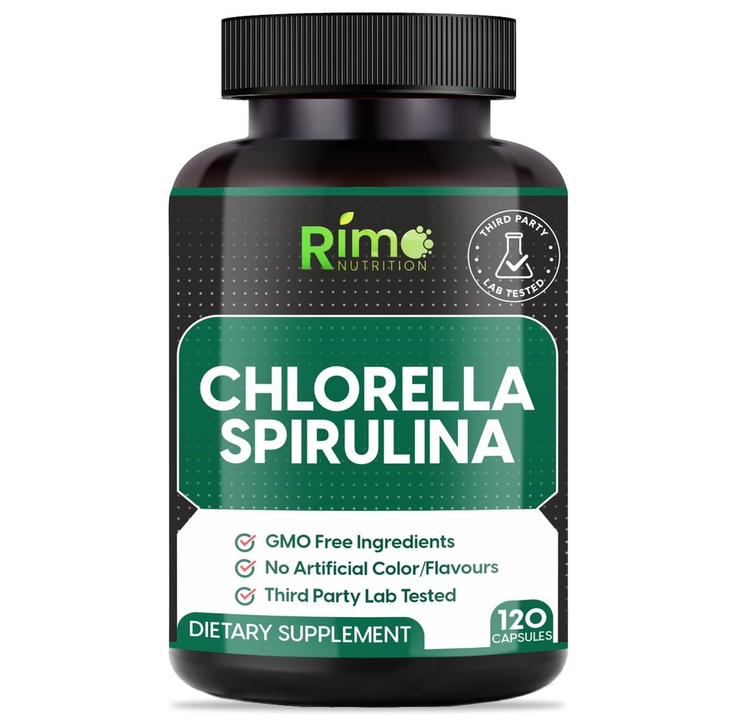 Lab Tested Spirulina and Chlorella Capsules 1000 mg Per Serving- Purest Non-Irradiated Blue Green Algae - Best Raw Vegan Protein - Green Superfood