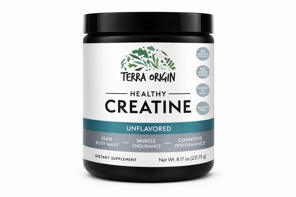 TERRA ORIGIN Creatine Monohydrate Powder | 45 Servings | Micronized Creatine Supplement | Unflavored, Pure Creatine for Women & Men | Gluten Free, Sugar Free, Made in USA