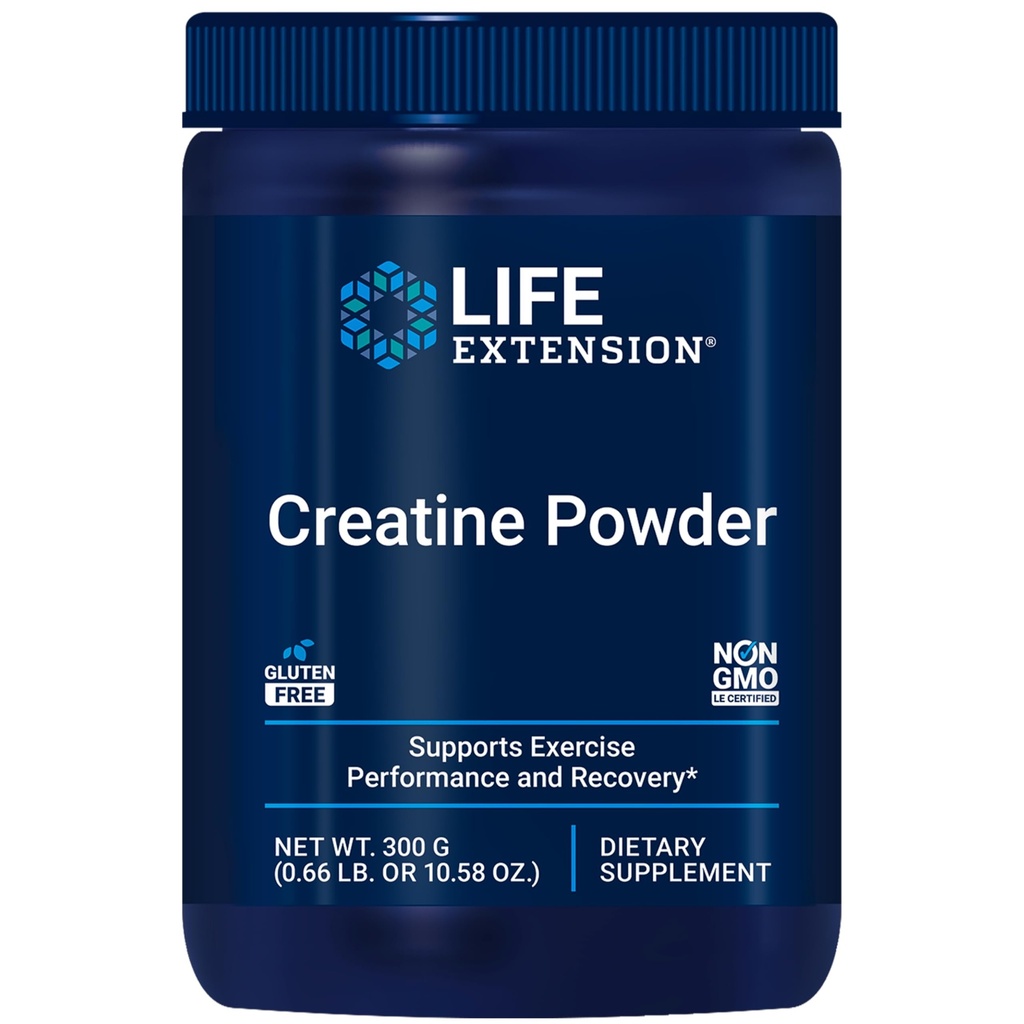 Life Extension Creatine Powder, Muscle Support, creatine monohydrate, Exercise Performance and Recovery, Gluten-Free, Non-GMO, Easy Mix, unflavored, Net Wt. 300 g