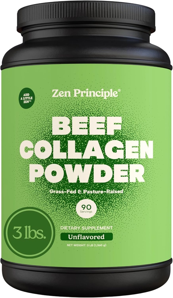Zen Principles Grass-Fed Agglomerated Hydrolyzed Collagen. 3 lb. Sağlıklı Saç, Cilt ve Ortaklar için Anti-Aging Protein Tozu. Paleo ve Gluten Free, Pasture-Raized Bovine.