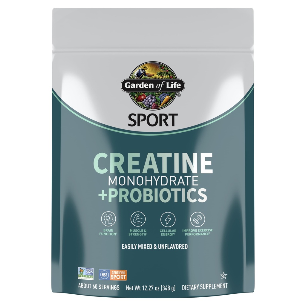 Creatine Monohydrate Powder for Women and Men by Garden of Life, Micronized Pre Workout with Probiotics for Muscle, Strength, Performance, Sport Amino Energy, Περίπου 60 Εύκολα Αναμιγνύονται Άγευστες Υπηρεσίες