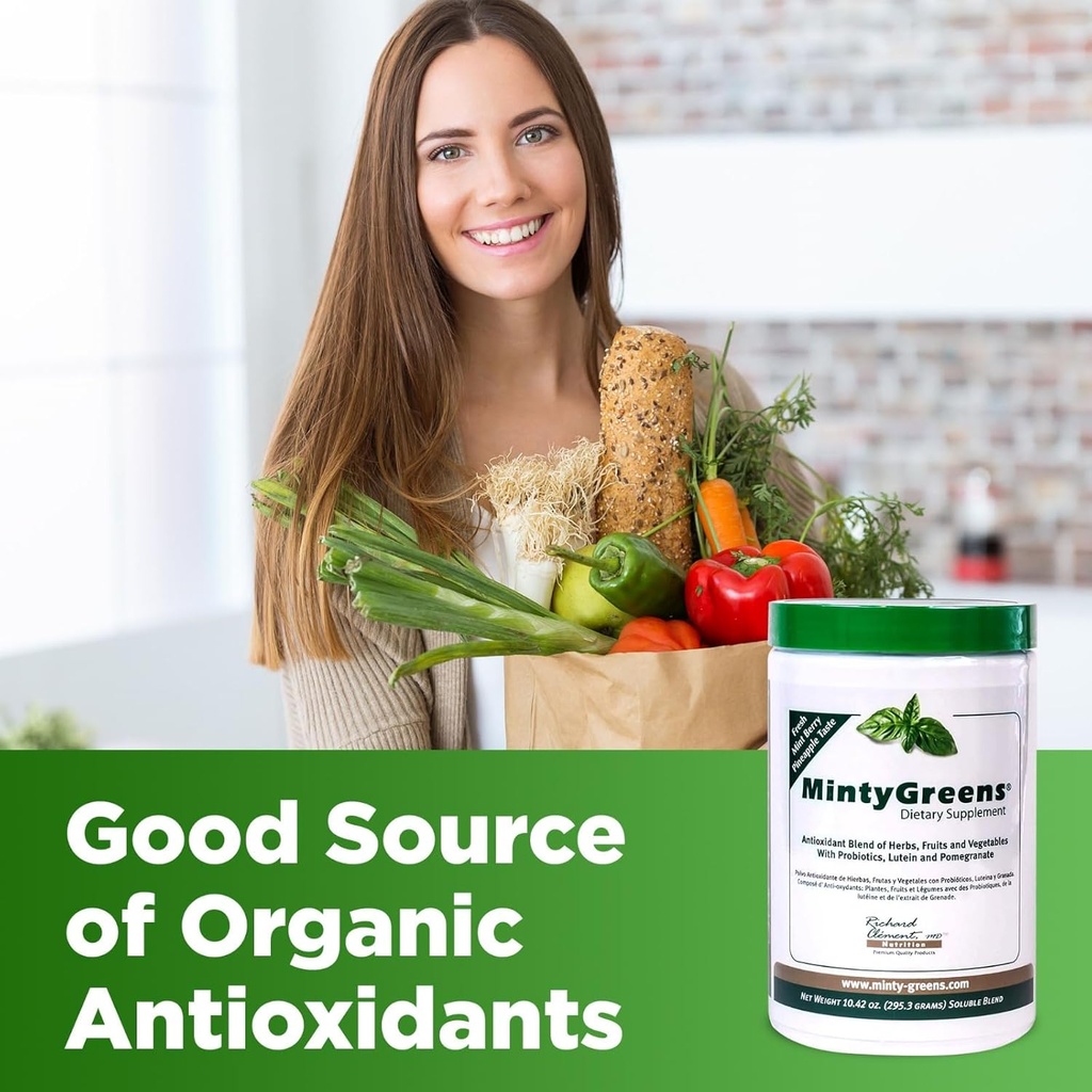 Συμπλήρωμα διατροφής Minty Greens - 295 Grams - Συμπλήρωμα φρούτων και λαχανικών - Συμπληρώματα πράσινου Superfood Αντιοξειδωτική σκόνη ανάμειξη με βότανα Spirulina Προβιοτικά Lutein και Ρόδι