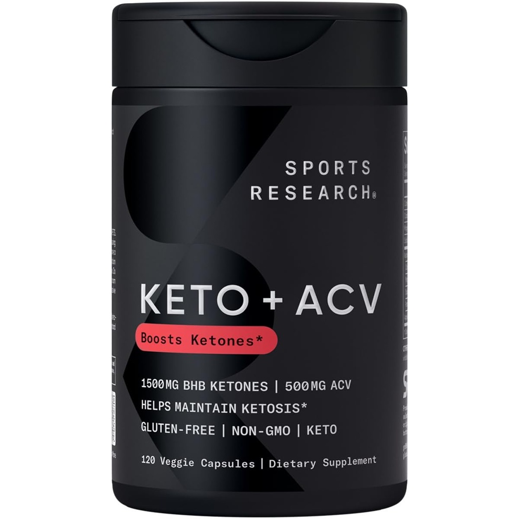 Sports Research® Keto Plus ACV Capsules - Diyet Support with 500 mg of Apple Cider Vinegar & 1500 mg goBHB® Exojen Ketones - Gluten Free & Keto sertifikalı - 120 Veggie Capsules