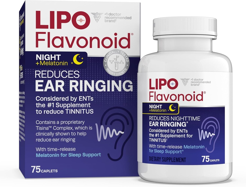 Lipo-Flavono gece PM for Tinnitus Relief - Sleep Aid with Melatonin, Bioflavonoyaks, & Vitamin C - Kulak Sağlığı ve Rahatlama - Lipo-Flavonoid Plus ile Kullanımı - 75 Caplets