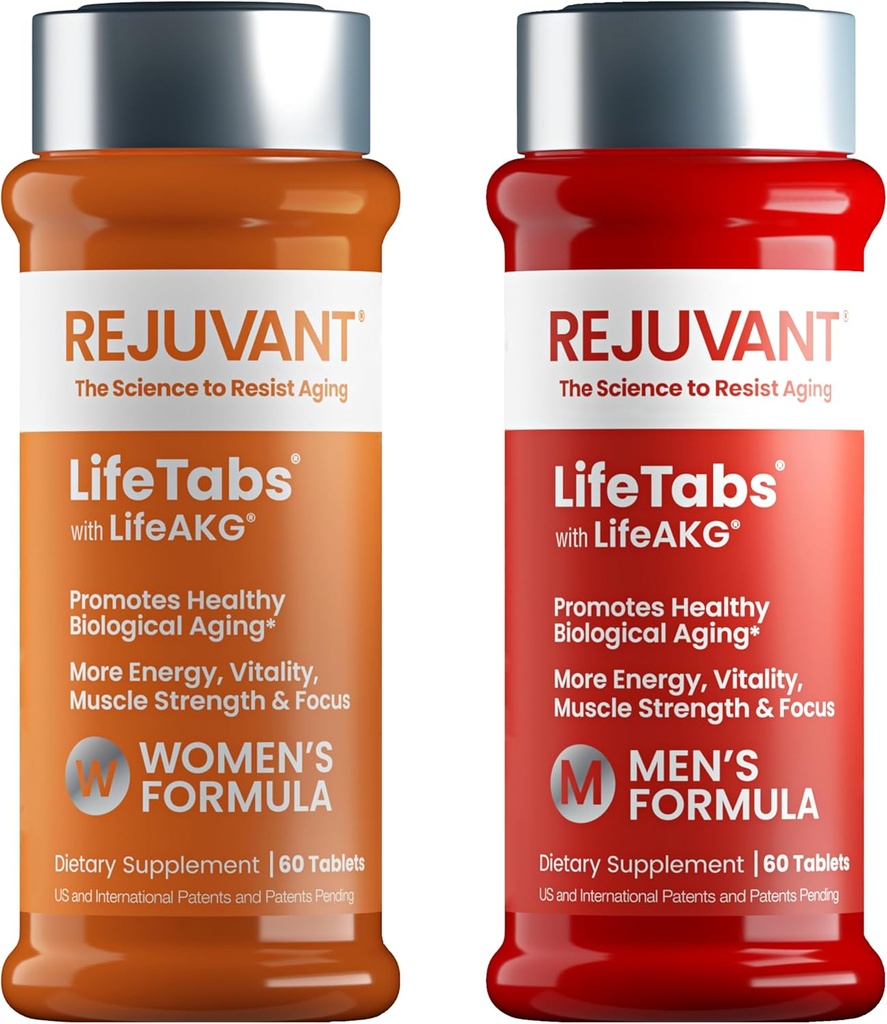 Rejuvant Men's & Women's AKG Longevity Supplement - 2 Pack (1 Men's + 1 Women's) 1000MG 98 Safuba Alpha-Ketoglutarate - Patented Sustained-Release Formula for Cellular Tamir & Vitality