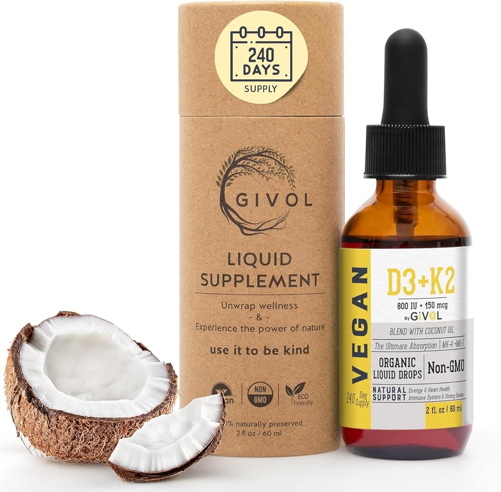 D3 Vitamini (MK4 & MK7) Organik Gazı, Plant-Based, Gluten-Free, Dairy-Free, Soy-Free, Nut-Free - High Potency, 2oz 240 Gün Supply