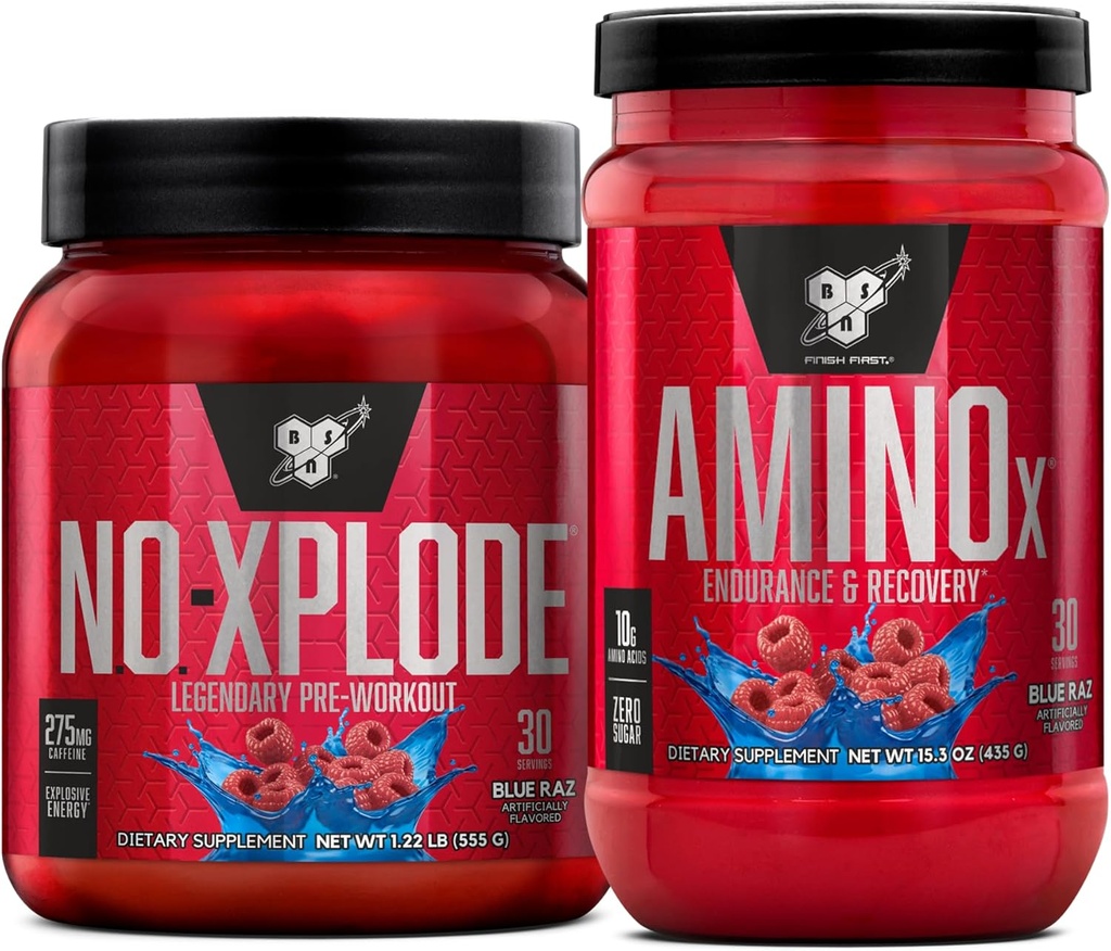 BSN Workout Sche of NO XPLODE Pre Workout Toz Blue Raz, 30 Hizmet AMINO X Muscle Recovery Intra Workout Support, Caffeine Free Blue Raz, 30 Hizmet